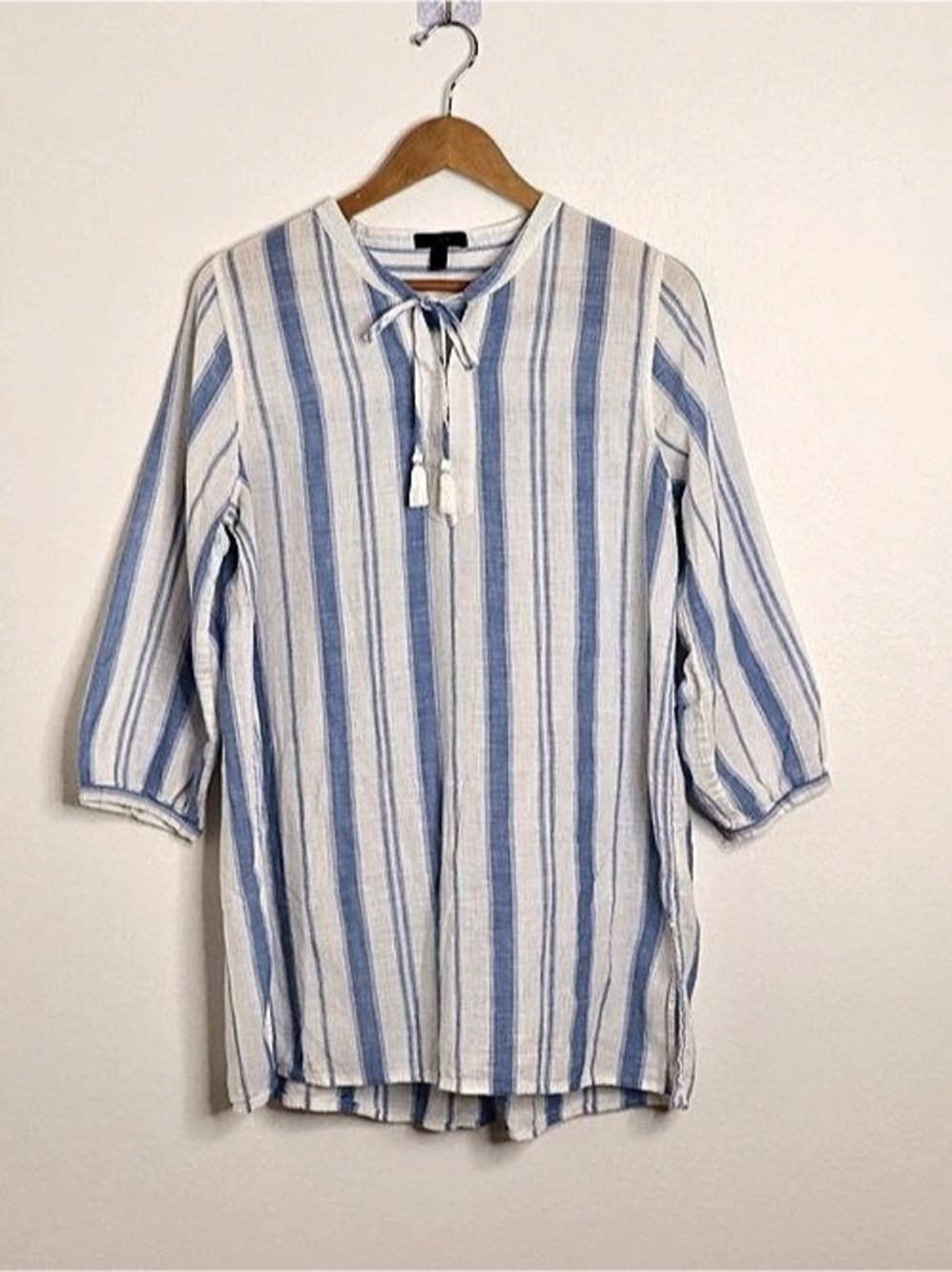 J.Crew Blue White Striped Cotton Top L